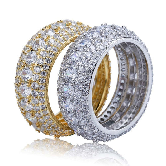EPibuss Iced Out Cubic Zircon Bling Round Ring Gold Silver Color Jewelry