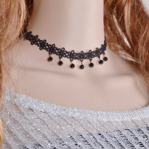 EPibuss Women Black Beaded Flowers Crystal  Necklace Jewelry