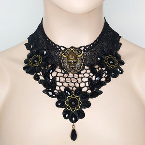 EPibuss Women Black Beaded Flowers Crystal  Necklace Jewelry