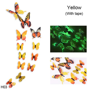 EPibuss 12pcs/lot Luminous  Colorful Butterflies Butterfly 3D Wall Sticker