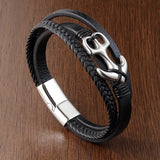 EPibuss Punk Stainless Steel Anchor Bracelets Genuine Leather Bracelet for Men Jewelry