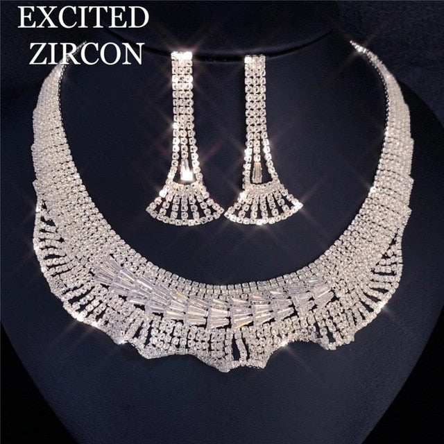 EPibuss Women Zircon Rhinestone  Earrings and Necklace Jewelry Set of Bride Bridesmaid