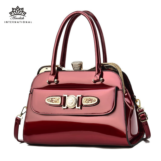 EPibuss  Women Diamonds Bright Leather Shoulder Large Capacity Handbags