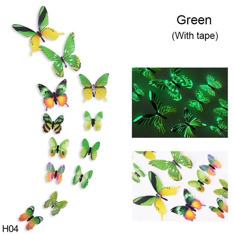 EPibuss 12pcs/lot Luminous  Colorful Butterflies Butterfly 3D Wall Sticker