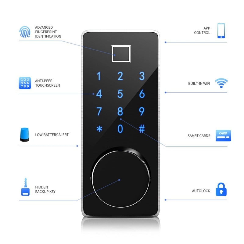 EPibuss Smart Lock Keyless Entry Bluetooth Tuya Lock With Fingerprint Reader Touch Screen