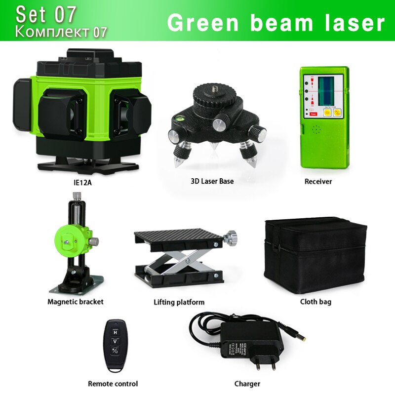 EPibuss Wireless Remote Control 3D 360 Degree 12 Lines Green Laser Level