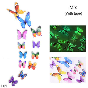 EPibuss 12pcs/lot Luminous  Colorful Butterflies Butterfly 3D Wall Sticker