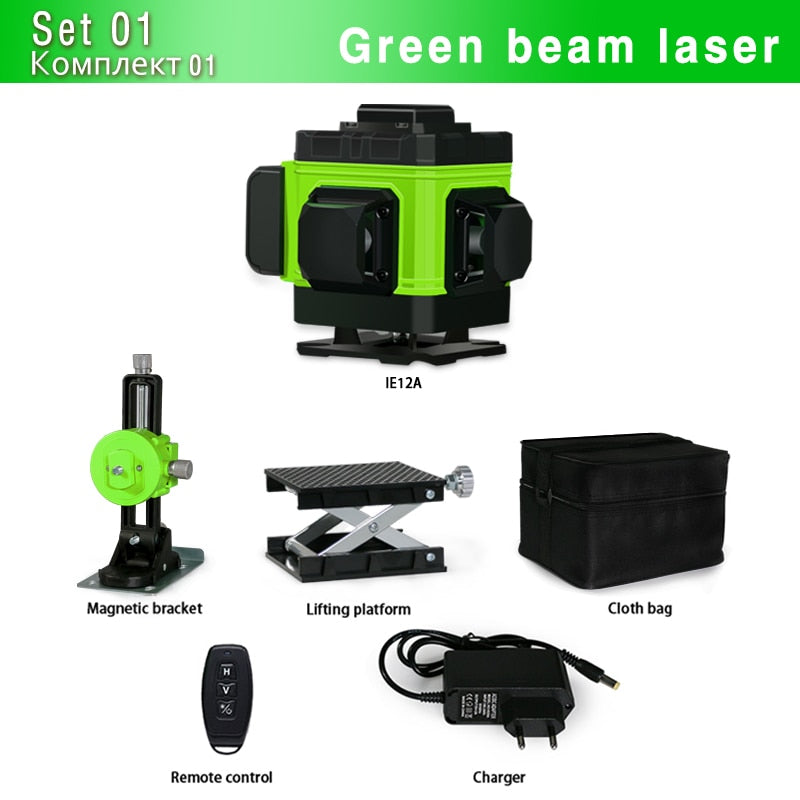 EPibuss Wireless Remote Control 3D 360 Degree 12 Lines Green Laser Level