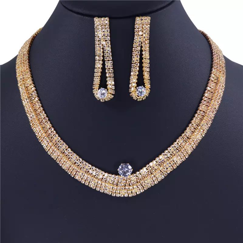 EPibuss Women Zircon Rhinestone  Earrings and Necklace Jewelry Set of Bride Bridesmaid