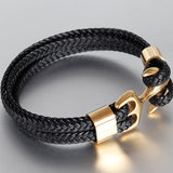 EPibuss Punk Stainless Steel Anchor Bracelets Genuine Leather Bracelet for Men Jewelry