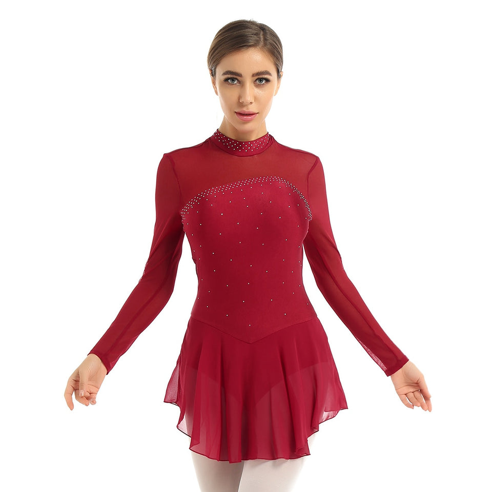 EPibuss Costume Long Sleeve Latin Ballet Stage Dance Gymnastics Leotard Dress