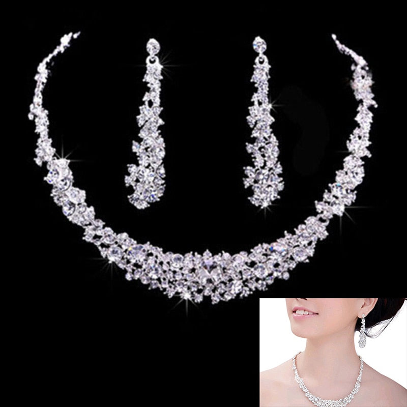 EPibuss Women Rhinestone Luxury Wedding Prom Necklace Earrings Bracelet Jewelry Sets