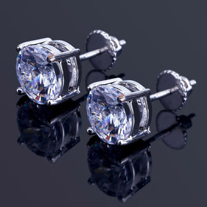 EPibuss Iced Out Bling Stud Earrings With Screw Back Silver Plated Micro CZ Stone Earrings