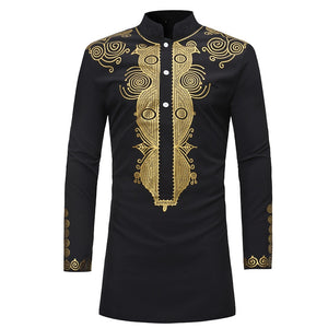 EPibuss Men Long Sleeve African Print Dashiki Dress  Shirts