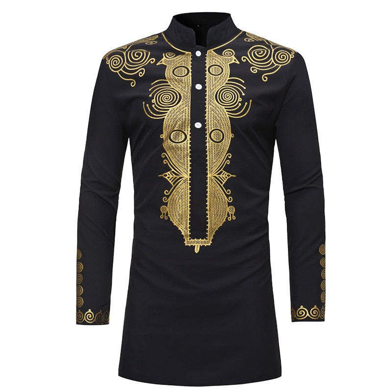 EPibuss Men Long Sleeve African Print Dashiki Dress  Shirts