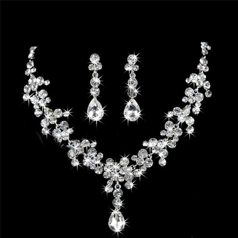 EPibuss Women Rhinestone Luxury Wedding Prom Necklace Earrings Bracelet Jewelry Sets