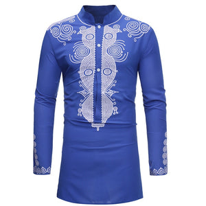 EPibuss Men Long Sleeve African Print Dashiki Dress  Shirts