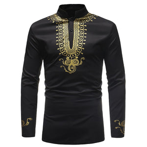 EPibuss Men Long Sleeve African Print Dashiki Dress  Shirts