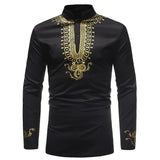 EPibuss Men Long Sleeve African Print Dashiki Dress  Shirts