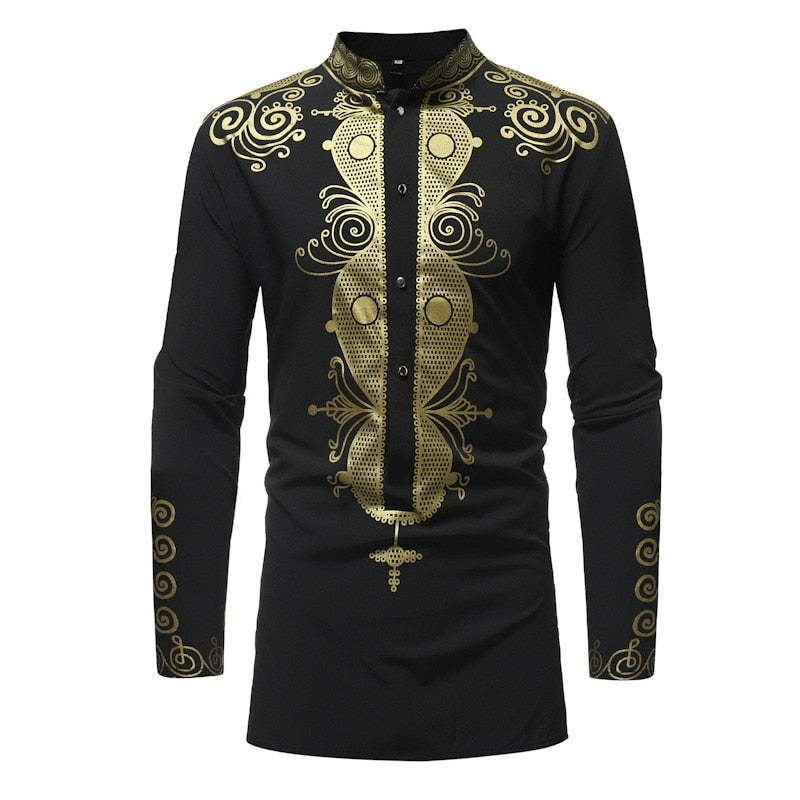 EPibuss Men Long Sleeve African Print Dashiki Dress  Shirts