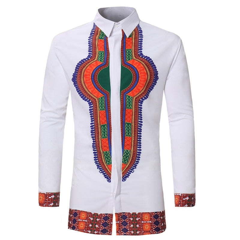 EPibuss Men Long Sleeve African Print Dashiki Dress  Shirts