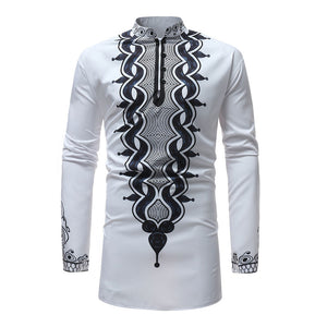 EPibuss Men Long Sleeve African Print Dashiki Dress  Shirts