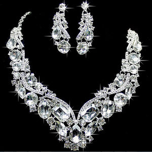 EPibuss Women Rhinestone Luxury Wedding Prom Necklace Earrings Bracelet Jewelry Sets