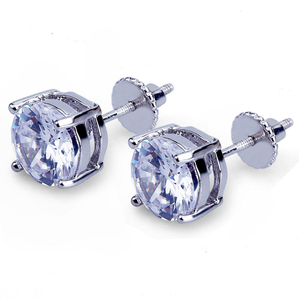 EPibuss Iced Out Bling Stud Earrings With Screw Back Silver Plated Micro CZ Stone Earrings