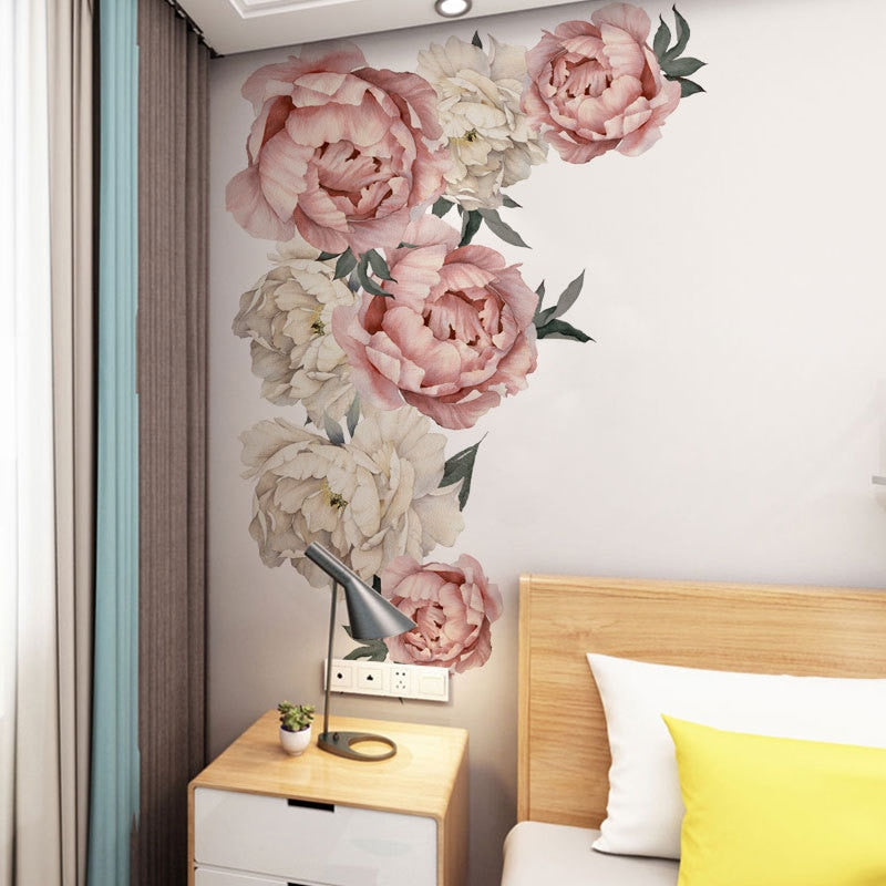 EPibuss Peony Rose Flowers Wall Sticker for Kids Room Nursery Background Home Decor