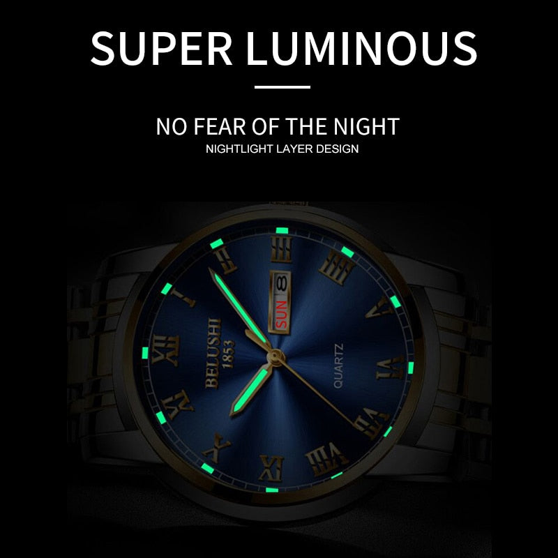 EPibuss Men Stainless Steel Business Clock Waterproof Luminous Watches