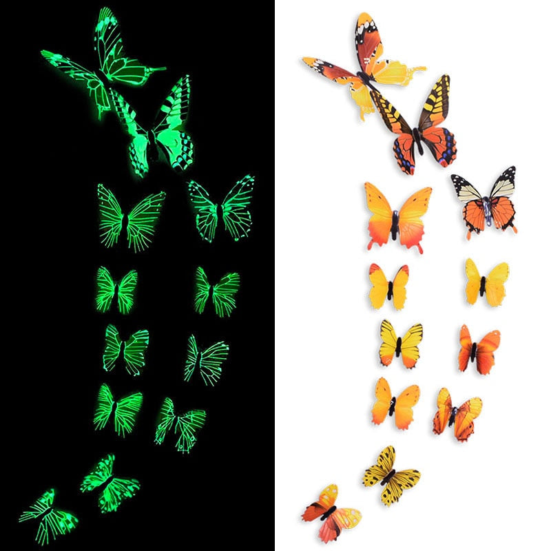 EPibuss 12pcs/lot Luminous  Colorful Butterflies Butterfly 3D Wall Sticker