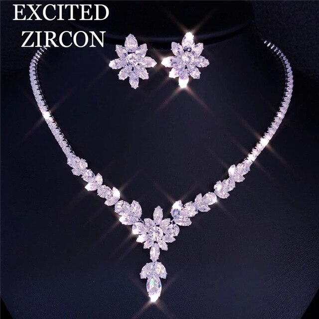 EPibuss Women Zircon Rhinestone  Earrings and Necklace Jewelry Set of Bride Bridesmaid