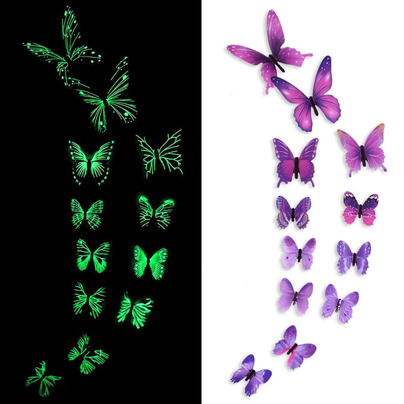 EPibuss 12pcs/lot Luminous  Colorful Butterflies Butterfly 3D Wall Sticker