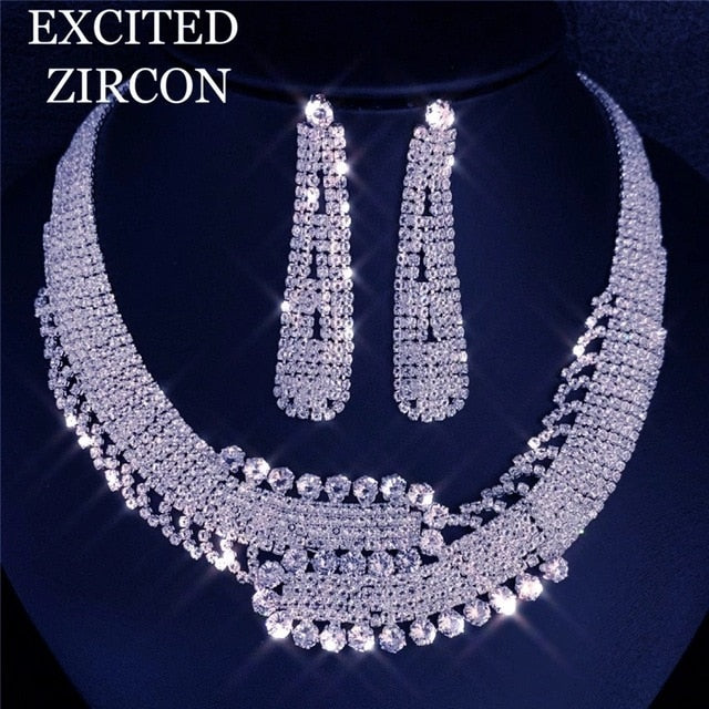 EPibuss Women Zircon Rhinestone  Earrings and Necklace Jewelry Set of Bride Bridesmaid