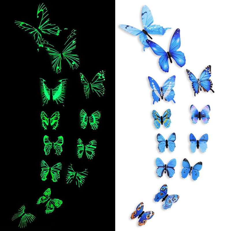 EPibuss 12pcs/lot Luminous  Colorful Butterflies Butterfly 3D Wall Sticker