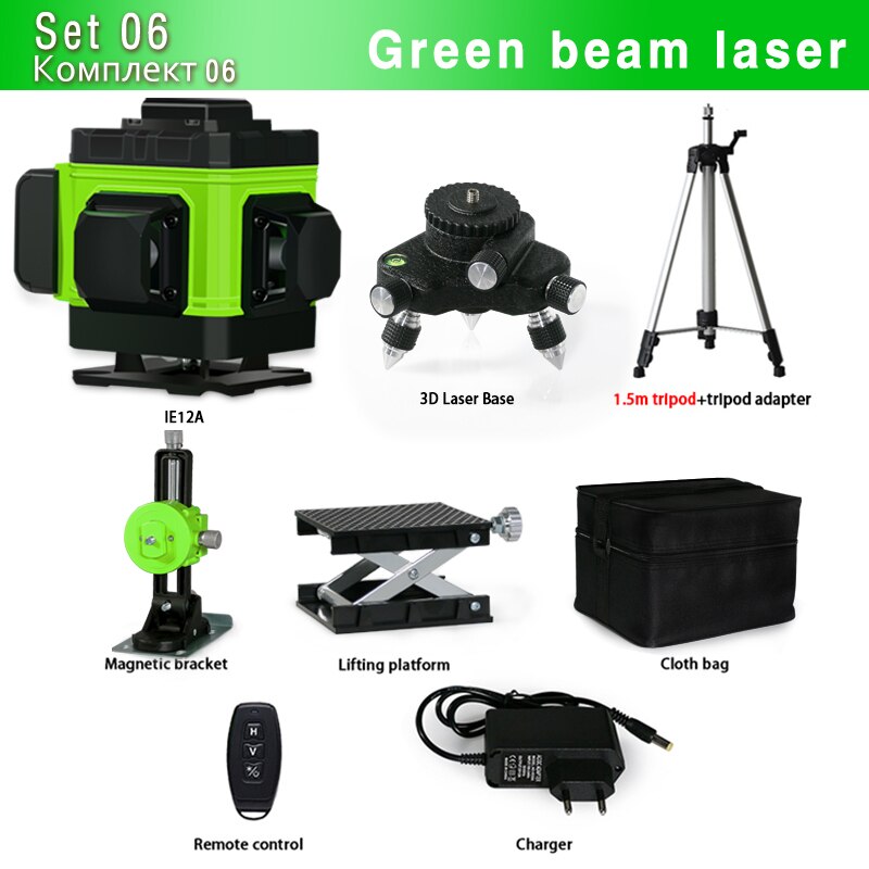 EPibuss Wireless Remote Control 3D 360 Degree 12 Lines Green Laser Level