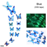 EPibuss 12pcs/lot Luminous  Colorful Butterflies Butterfly 3D Wall Sticker