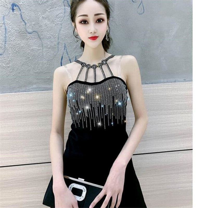 EPibuss Sexy camisole for women hot diamond  Elastic tank top trend Streetwear