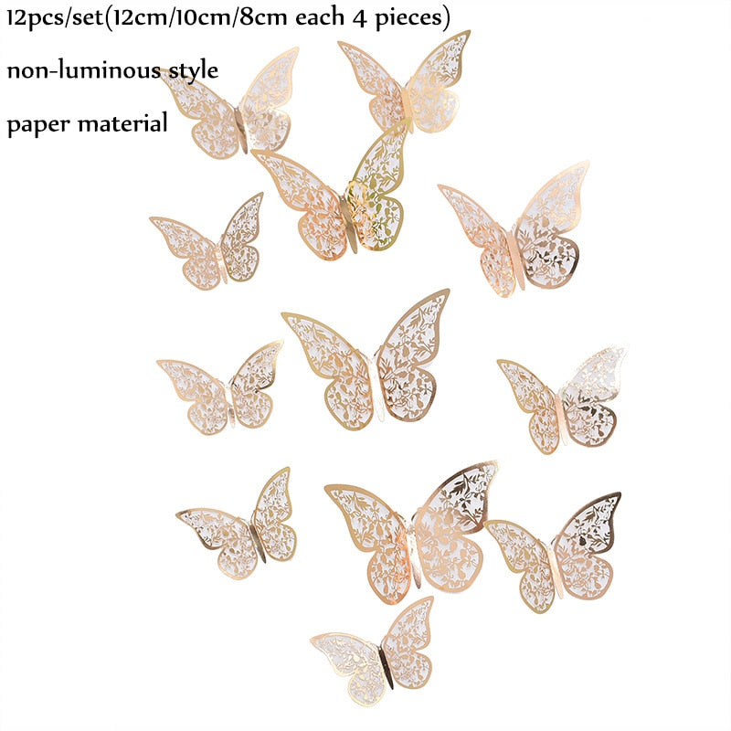 EPibuss 12pcs/lot Luminous  Colorful Butterflies Butterfly 3D Wall Sticker