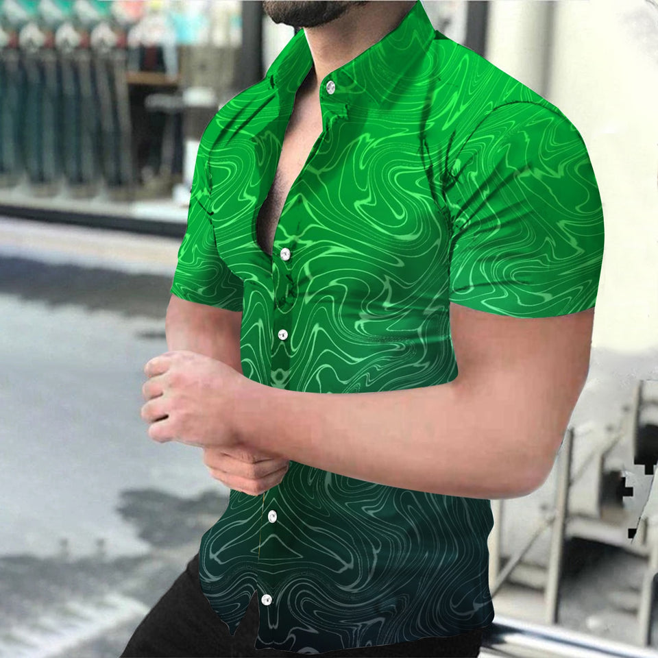 EPibuss Men Summer Casual Buttoned  Print Short Sleeve Shirt
