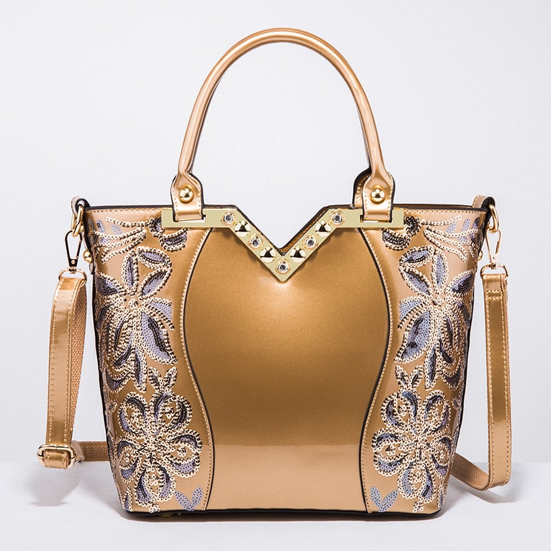 EPibuss AMELISH High Quality Patent Leather Flower Embroidery Diamond Luxury Bag for Women