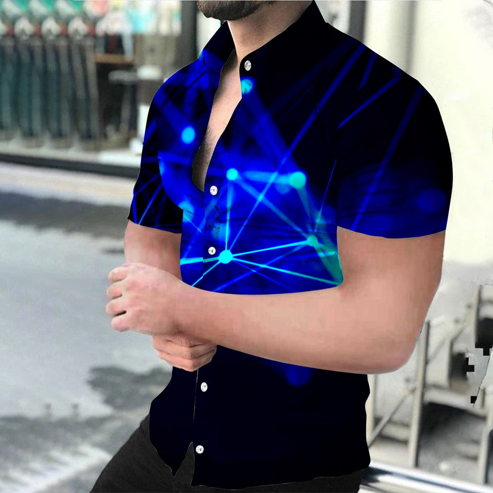 EPibuss Men Summer Casual Buttoned  Print Short Sleeve Shirt