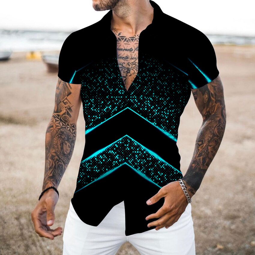 EPibuss Men Summer Casual Buttoned  Print Short Sleeve Shirt