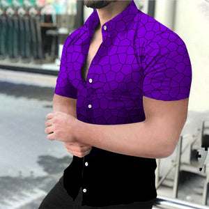 EPibuss Men Summer Casual Buttoned  Print Short Sleeve Shirt