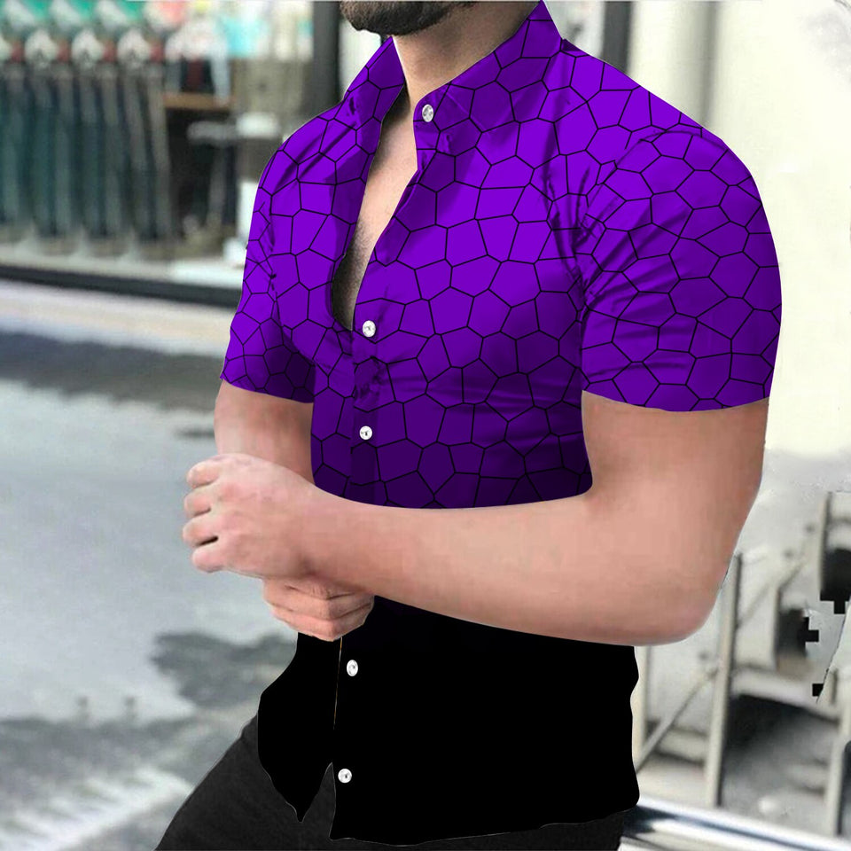 EPibuss Men Summer Casual Buttoned  Print Short Sleeve Shirt
