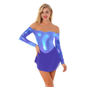 EPibuss Costume Long Sleeve Latin Ballet Stage Dance Gymnastics Leotard Dress