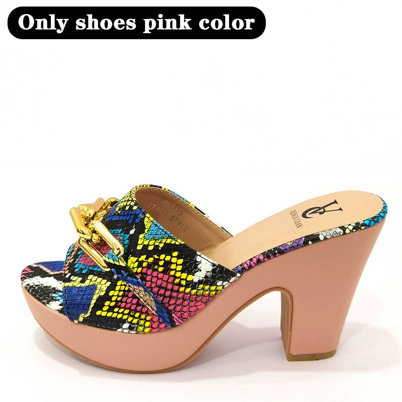 EPibuss Italian snake pattern platform women high heels matching handbags