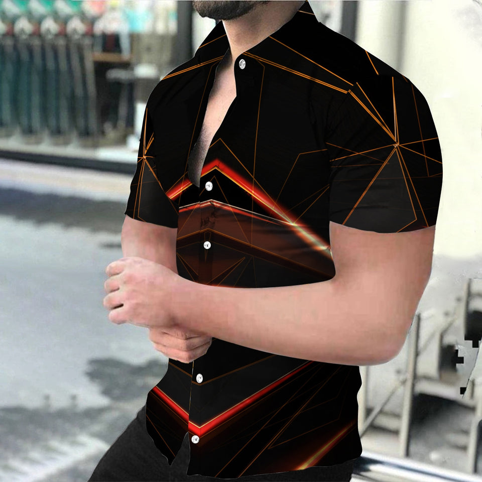 EPibuss Men Summer Casual Buttoned  Print Short Sleeve Shirt