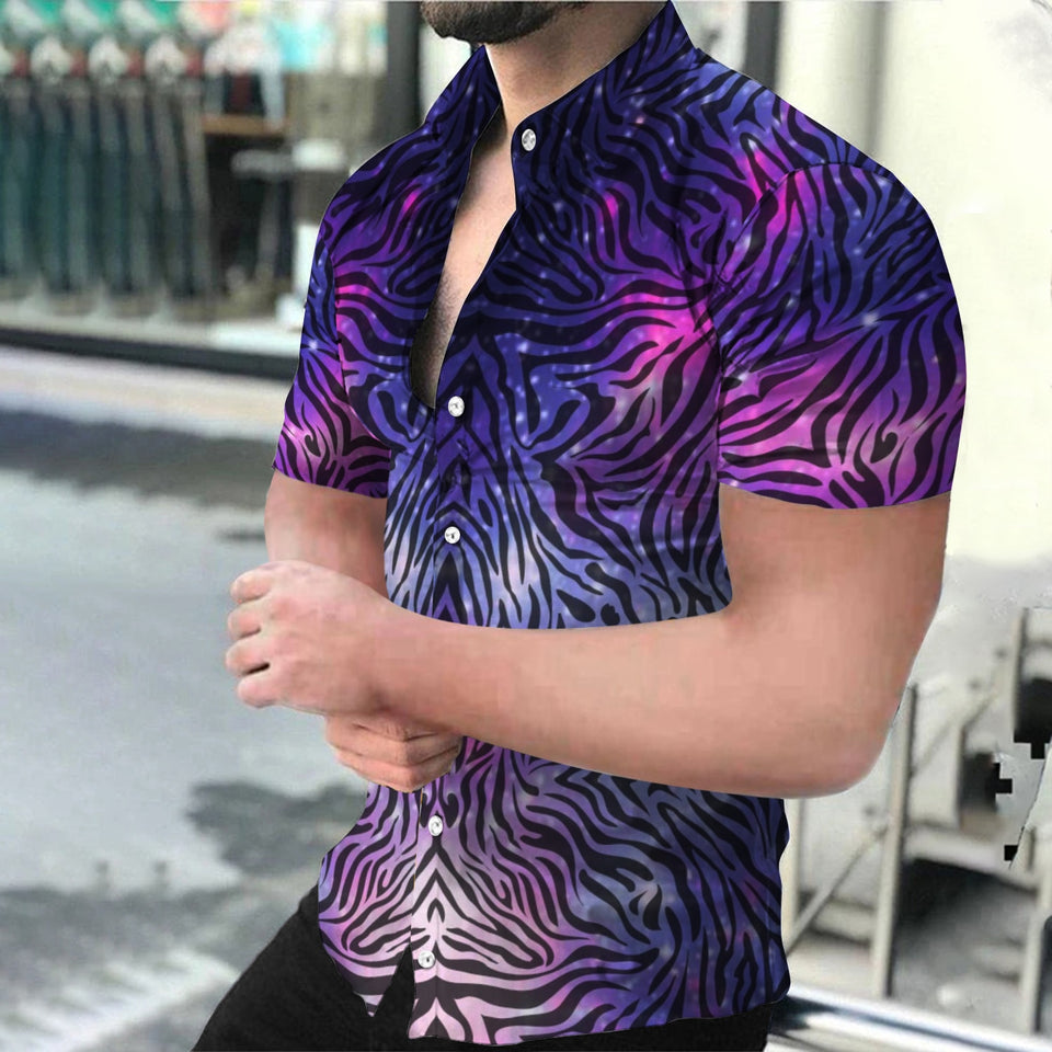 EPibuss Men Summer Casual Buttoned  Print Short Sleeve Shirt