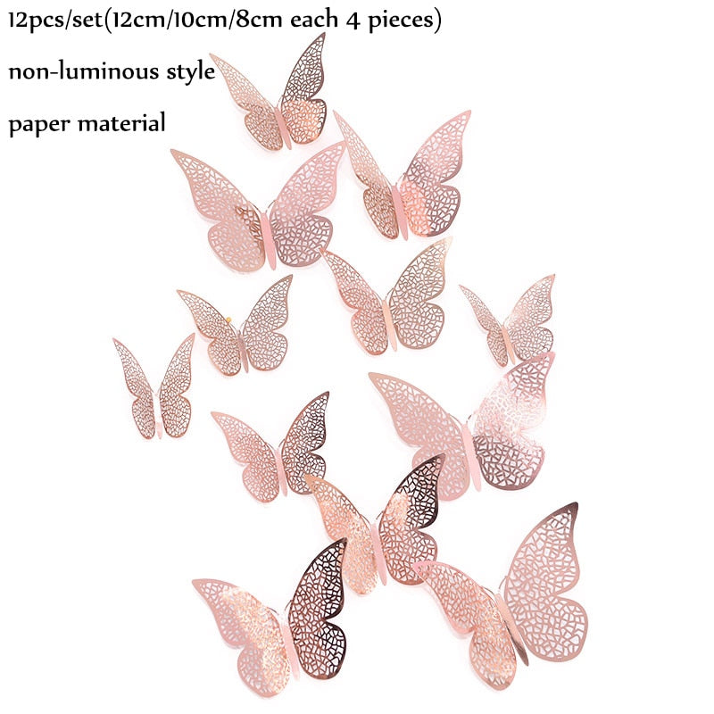 EPibuss 12pcs/lot Luminous  Colorful Butterflies Butterfly 3D Wall Sticker